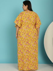 Yellow Floral Cotton Plus size Nighty