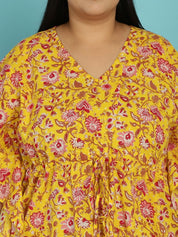 Yellow Floral Cotton Plus size Nighty