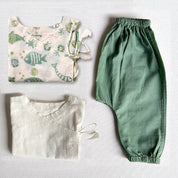 WHITEWATER KIDS UNISEX ORGANIC KOI BAG - KOI MINT AND WHITE ANGRAKHA + MINT PANTS