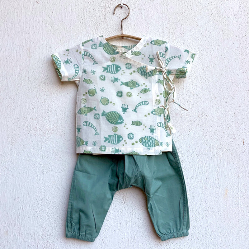 WHITEWATER KIDS UNISEX ORGANIC KOI BAG - KOI MINT AND WHITE ANGRAKHA + MINT PANTS