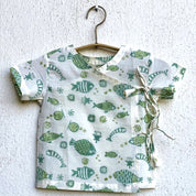 Whitewater Kids Unisex Organic Fish Print Angarakha Top with Mint Pants