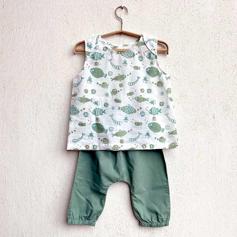 WHITEWATER KIDS UNISEX ORGANIC KOI JHABLA WITH MINT PANTS