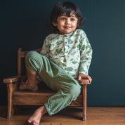 WHITEWATER KIDS UNISEX ORGANIC FISH PRINT KURTA + MINT PANTS