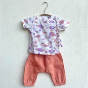 WHITEWATER KIDS UNISEX ORGANIC KOI PEACH PRINT  ANGRAKHA TOP WITH PEACH PANTS