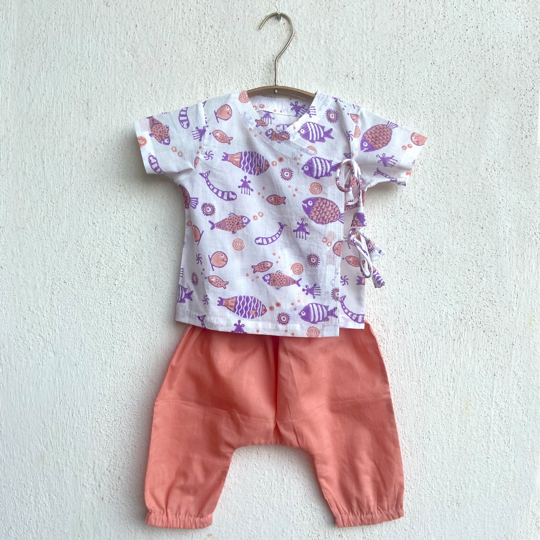 WHITEWATER KIDS UNISEX ORGANIC KOI PEACH PRINT  ANGRAKHA TOP WITH PEACH PANTS