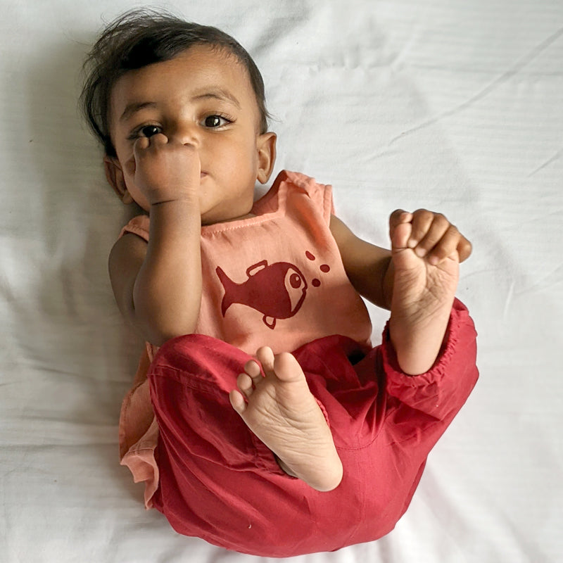 WHITEWATER KIDS UNISEX ORGANIC KOI PEACH JHABLA WITH RED PANTS