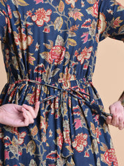 Navy Blue Floral Cotton Maternity Suit Sets With Dupatta