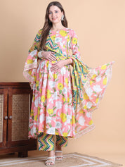 Pink Floral Cotton Maternity Suit Sets With Dupatta
