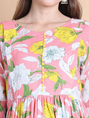 Pink Floral Cotton Maternity Suit Sets With Dupatta
