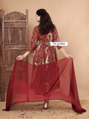 Maroon Paisley Cotton Maternity Kurta with Trouser and Dupatta