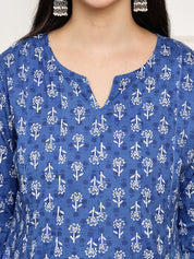 Blue Floral Cotton Maternity Kurta with Trouser