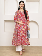 Red Floral Cotton Maternity Kurta with Trouser