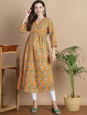 Orange Floral Cotton Maternity Kurta