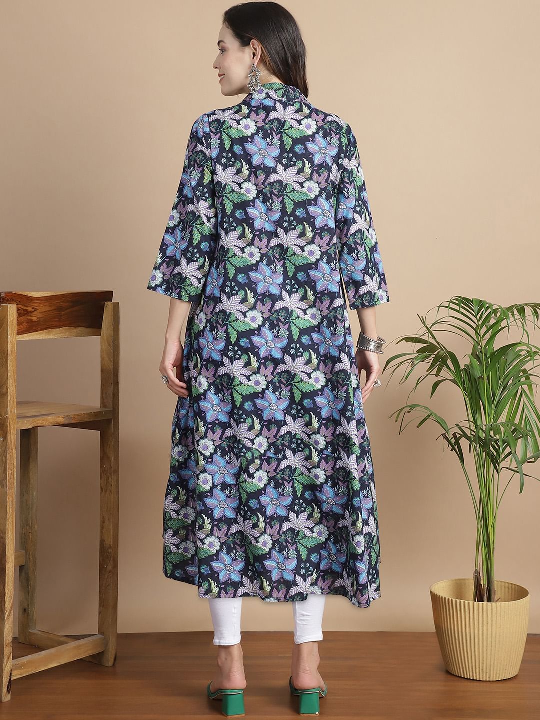 Navy Blue Floral Cotton Maternity Kurta