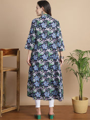 Navy Blue Floral Cotton Maternity Kurta
