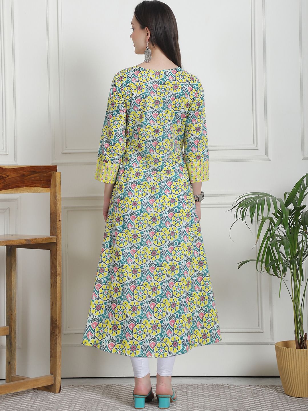 Floral Print Yellow Cotton Maternity Kurta