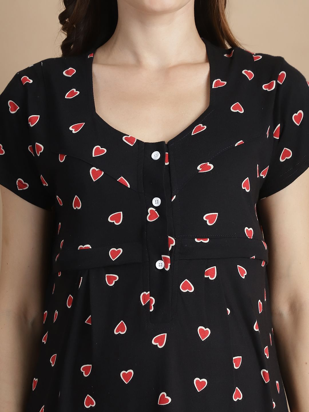 Printed Black Hosiery Maternity Feeding Nighty