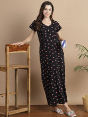 Printed Black Hosiery Maternity Feeding Nighty