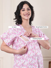 Pink Floral Pure Cotton Maternity Nighty