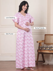 Pink Floral Pure Cotton Maternity Nighty