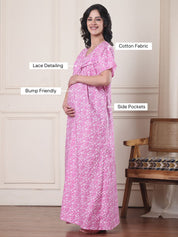 Pink Floral Pure Cotton Maternity Nighty