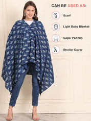 Dark Blue Printed Cotton Nursing Cover