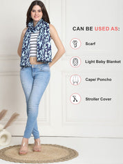 Floral Print Navy Blue Cotton Nursing Cover