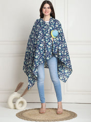 Floral Print Blue Cotton Nursing Cover