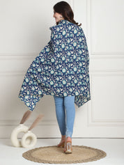 Floral Print Blue Cotton Nursing Cover