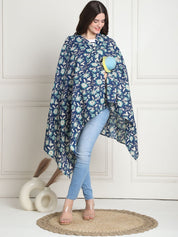 Floral Print Blue Cotton Nursing Cover