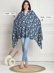 Floral Print Blue Cotton Nursing Cover