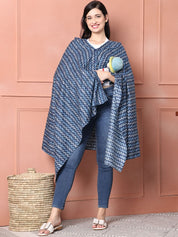 Dark Blue Geometric Cotton Nursing Cover