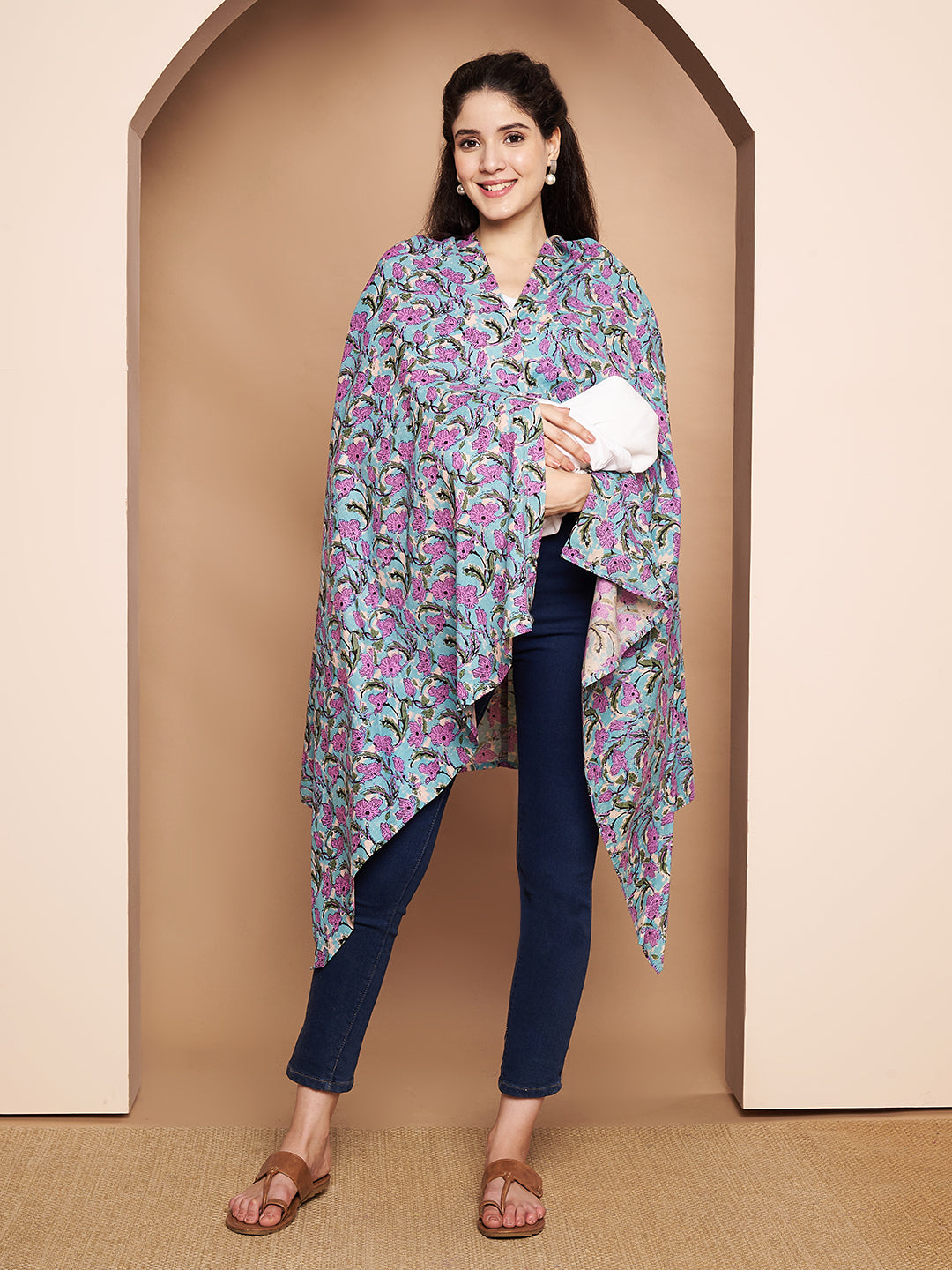 Blue Floral Cotton Nursing Cover