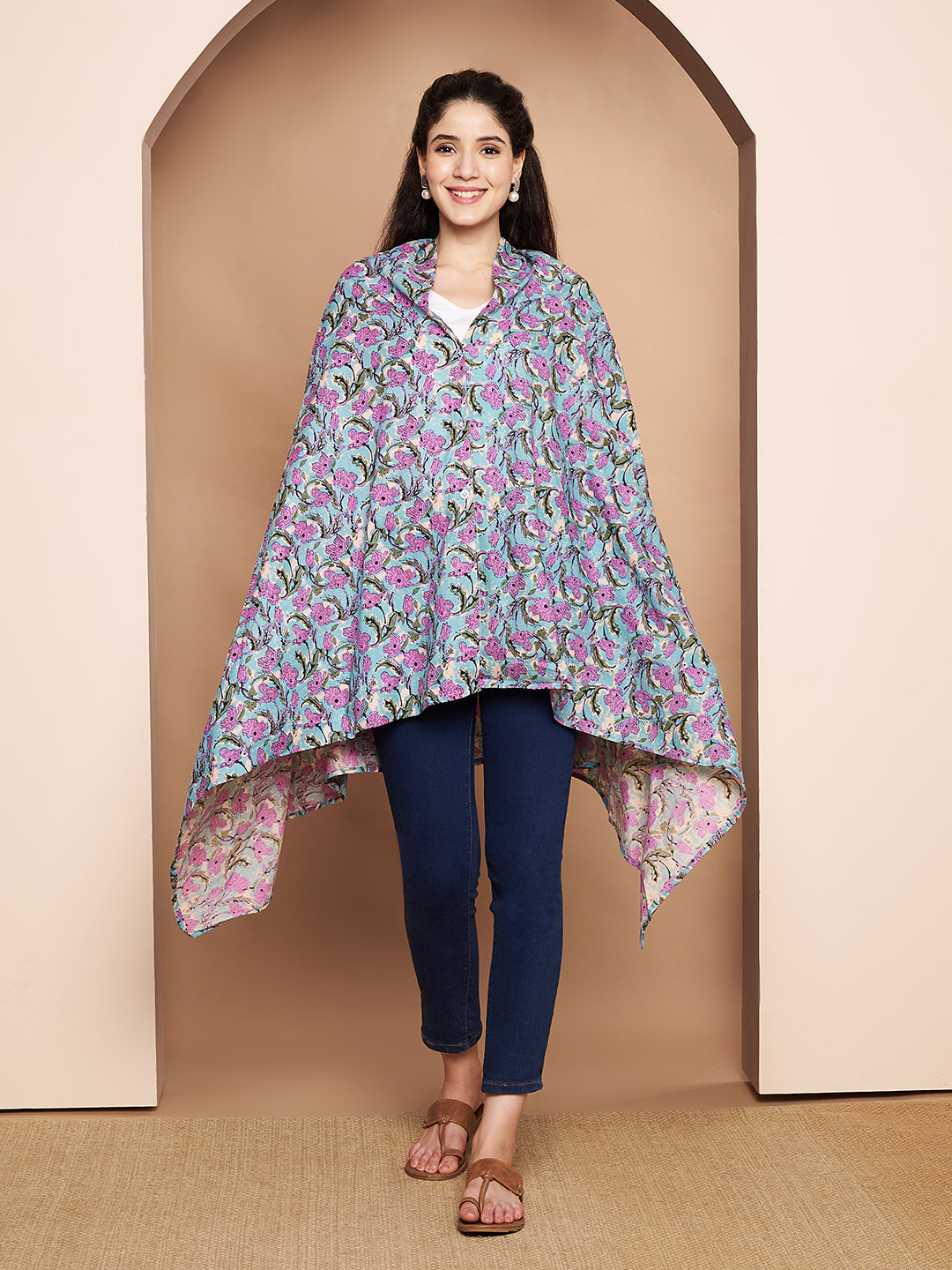 Blue Floral Cotton Nursing Cover