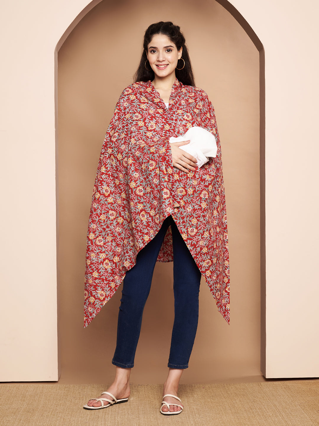 Red Floral Cotton Nursing Cover