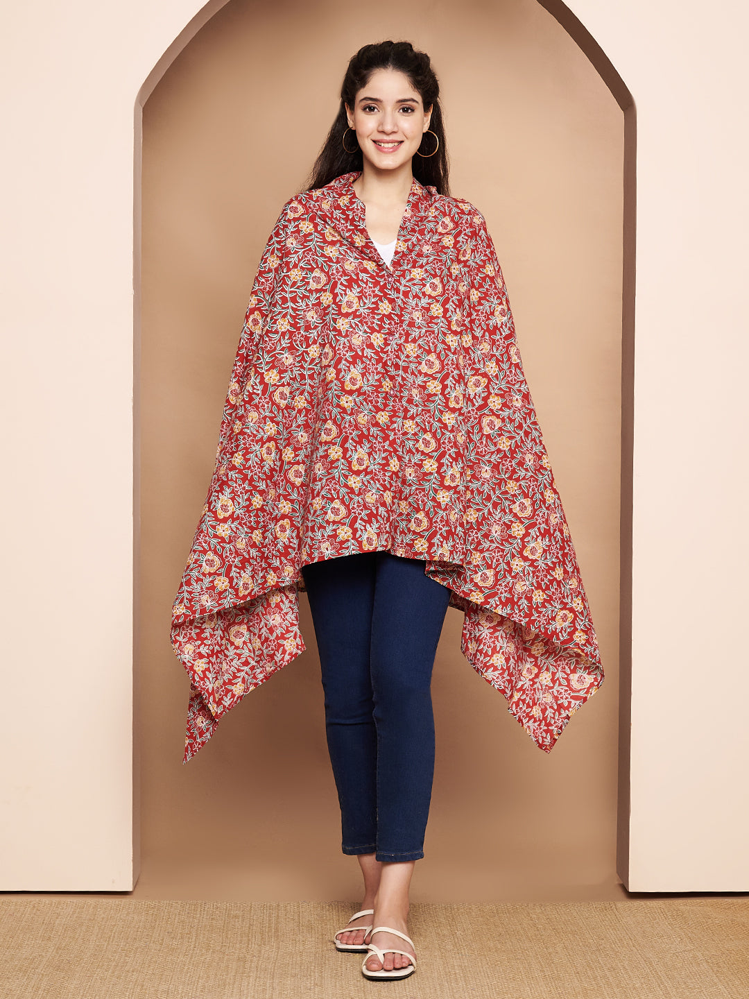 Red Floral Cotton Nursing Cover