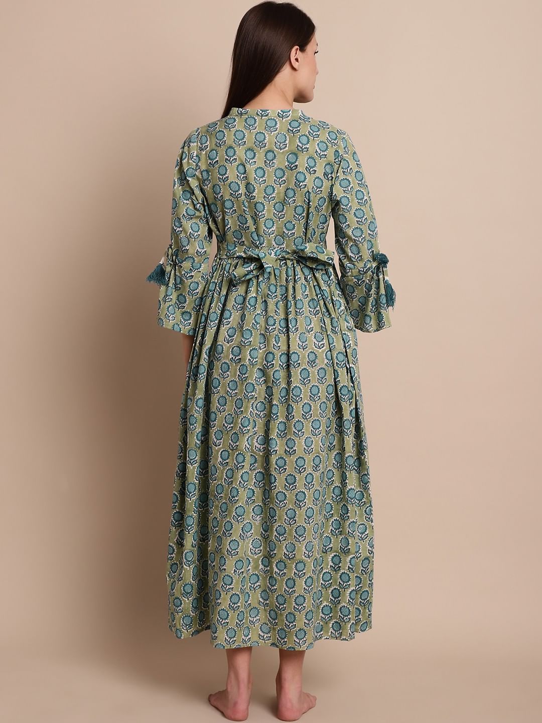 Green Floral Block Print Maternity Dress