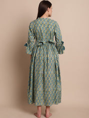 Green Floral Block Print Maternity Dress