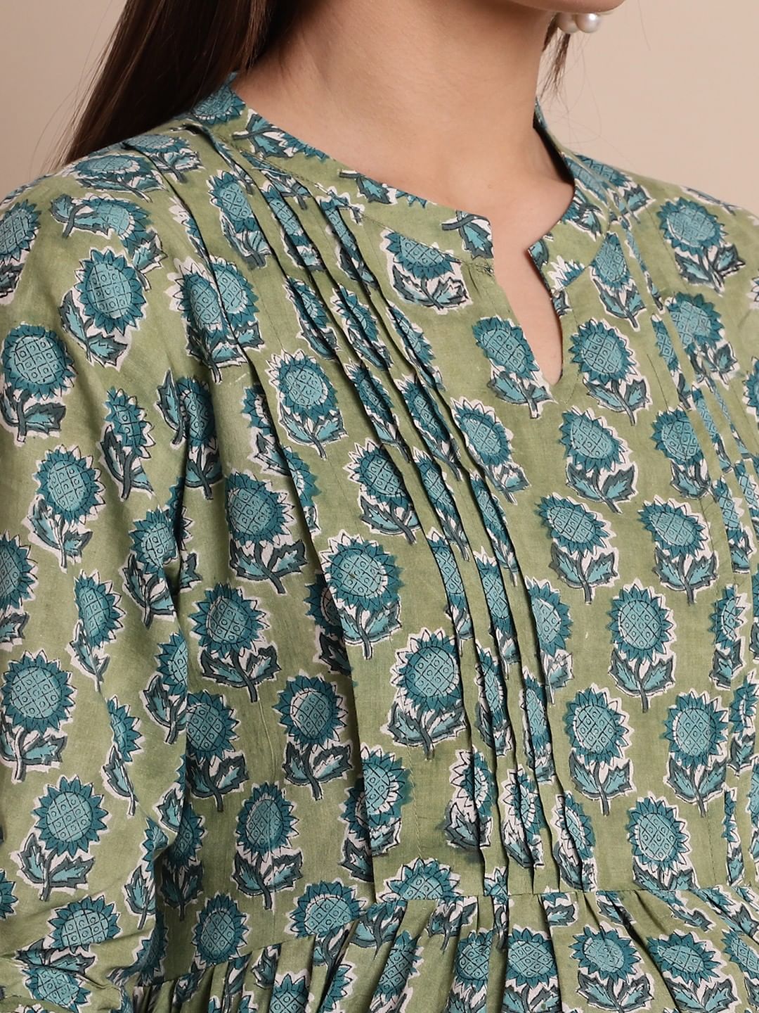 Green Floral Block Print Maternity Dress