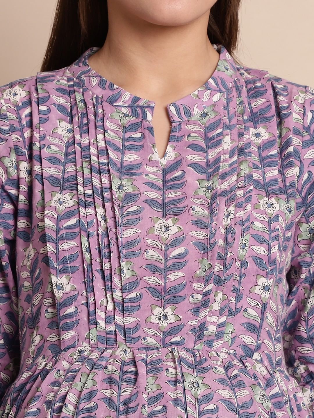 Purple Floral Block Print Maternity Dress