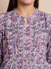 Purple Floral Block Print Maternity Dress