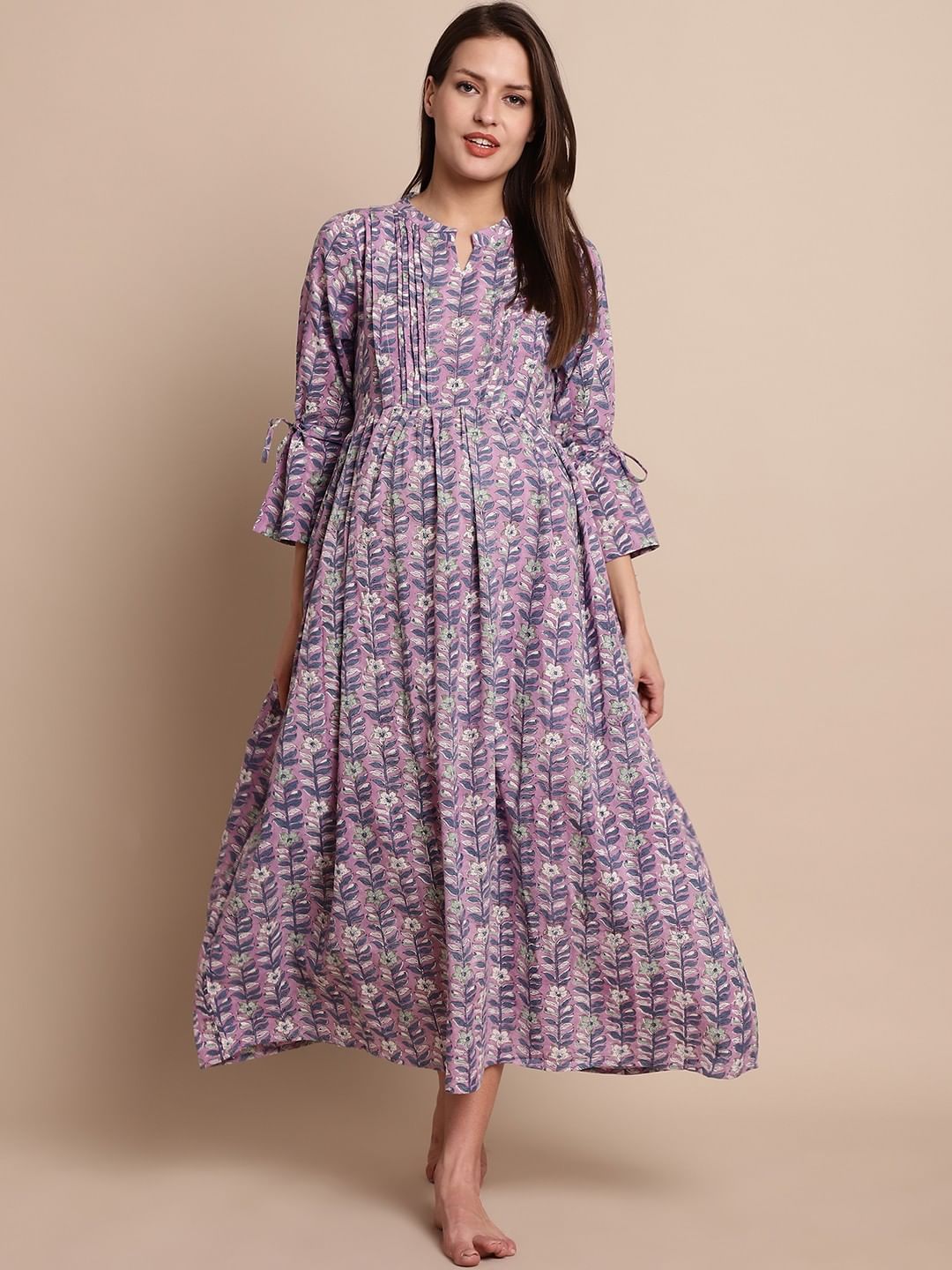 Purple Floral Block Print Maternity Dress