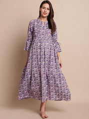 Purple Floral Block Print Maternity Dress