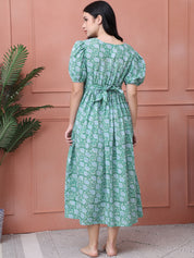 Floral Print Green Cotton Maternity Nightdress