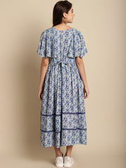 Blue Floral Rayon Maternity Dress