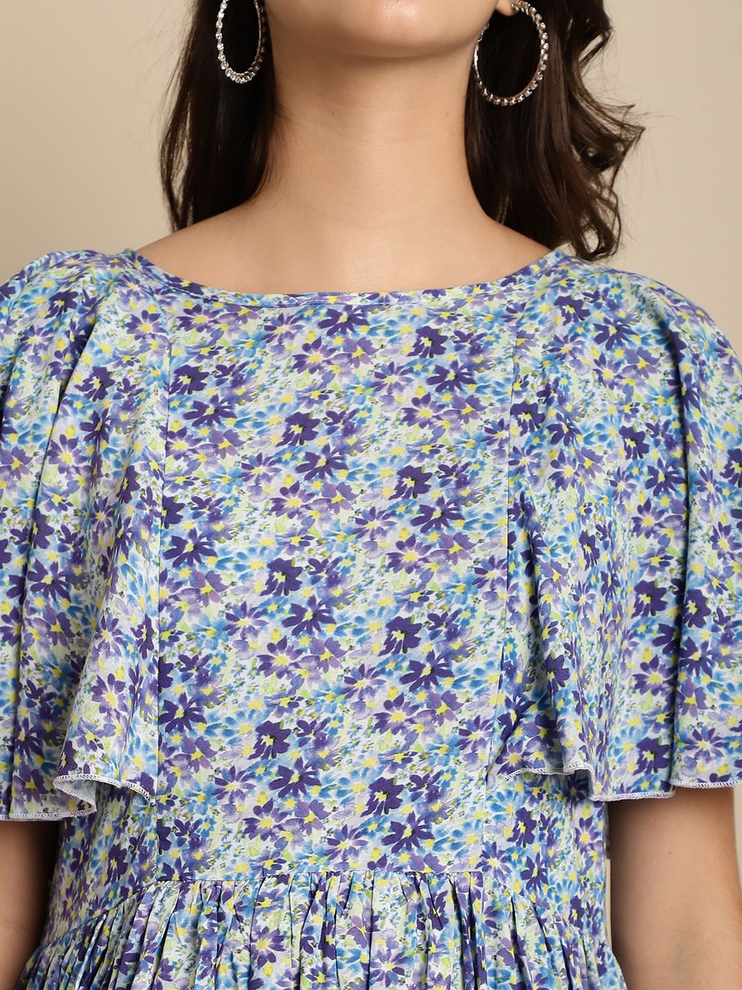 Blue Floral Rayon Maternity Dress