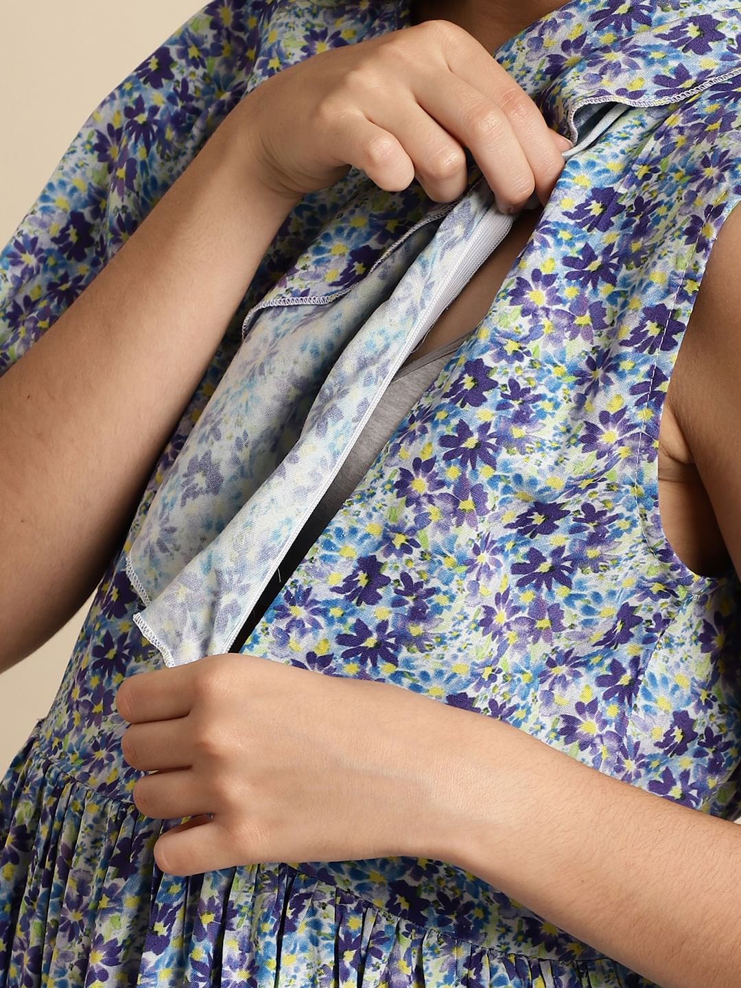 Blue Floral Rayon Maternity Dress
