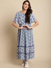 Blue Floral Rayon Maternity Dress