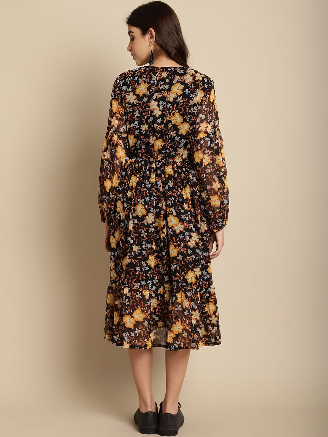 Black Floral Chiffon Maternity Dress