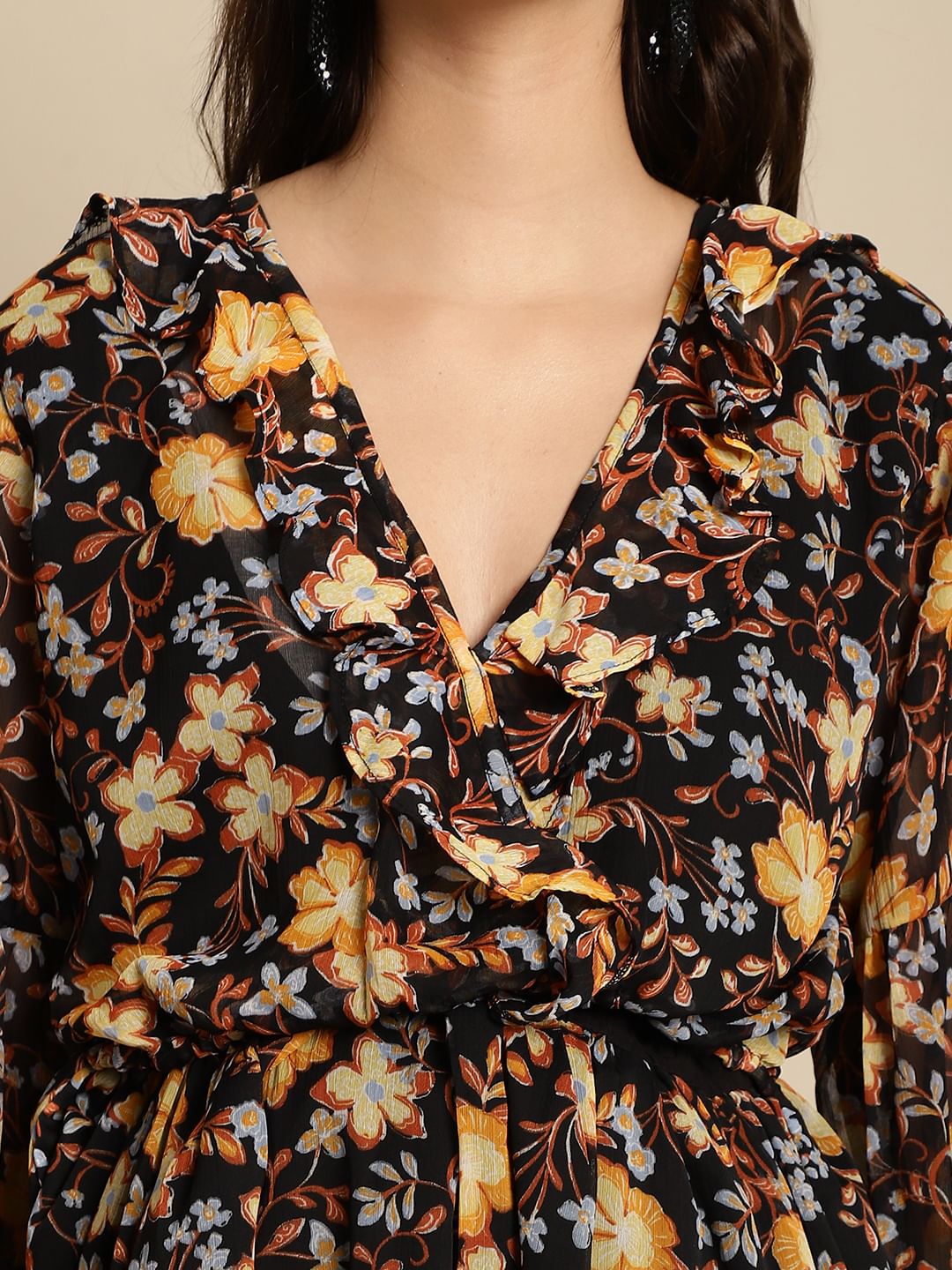 Black Floral Chiffon Maternity Dress